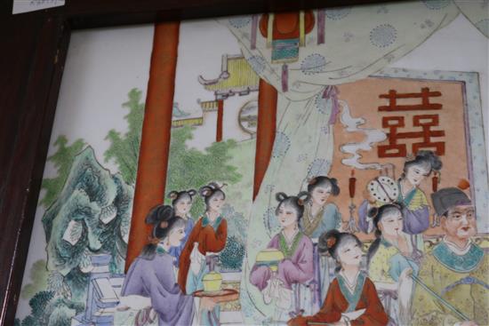 A large Chinese famille rose plaque of an Imperial wedding